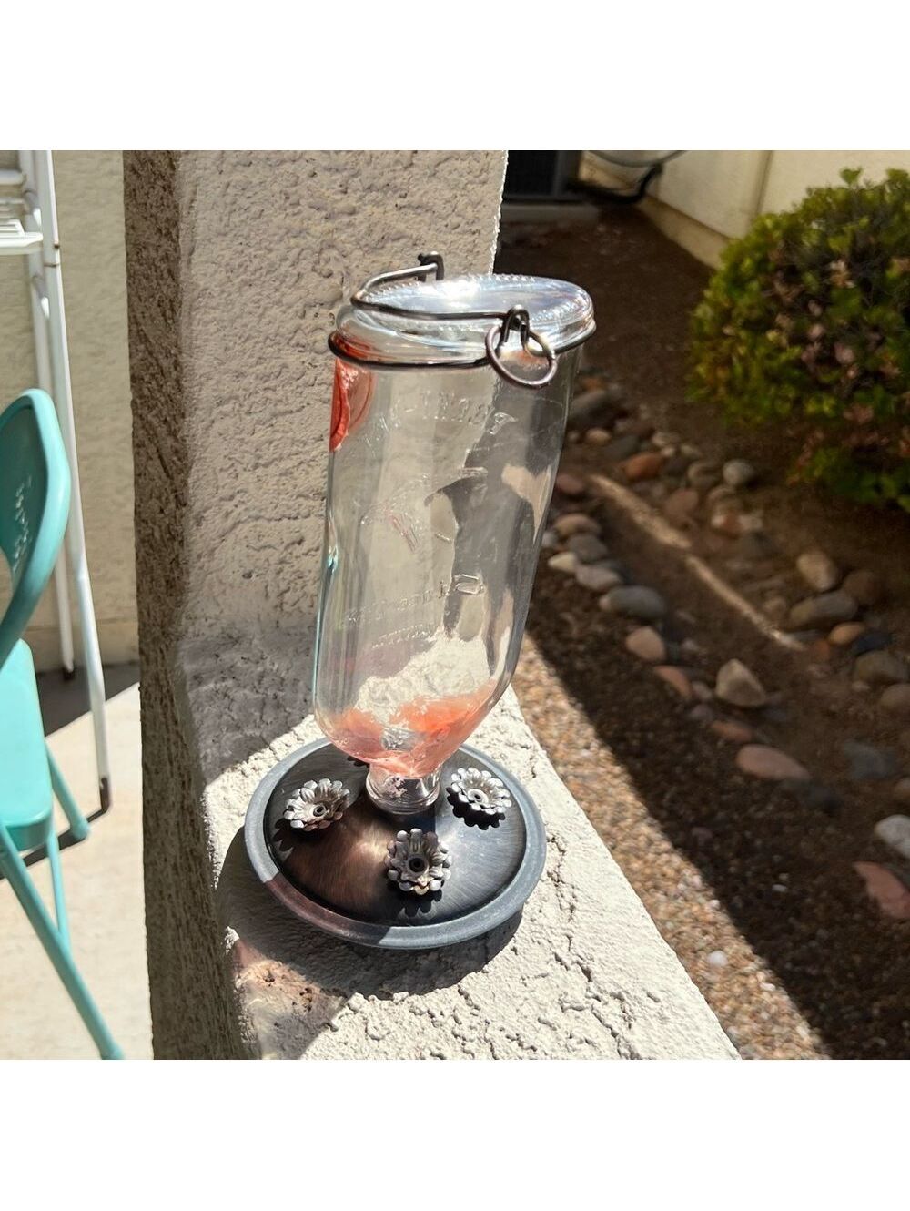 Vintage Perky Pet Elixir Bottle Hummingbird Feeder Garden Glass Bottle Metal